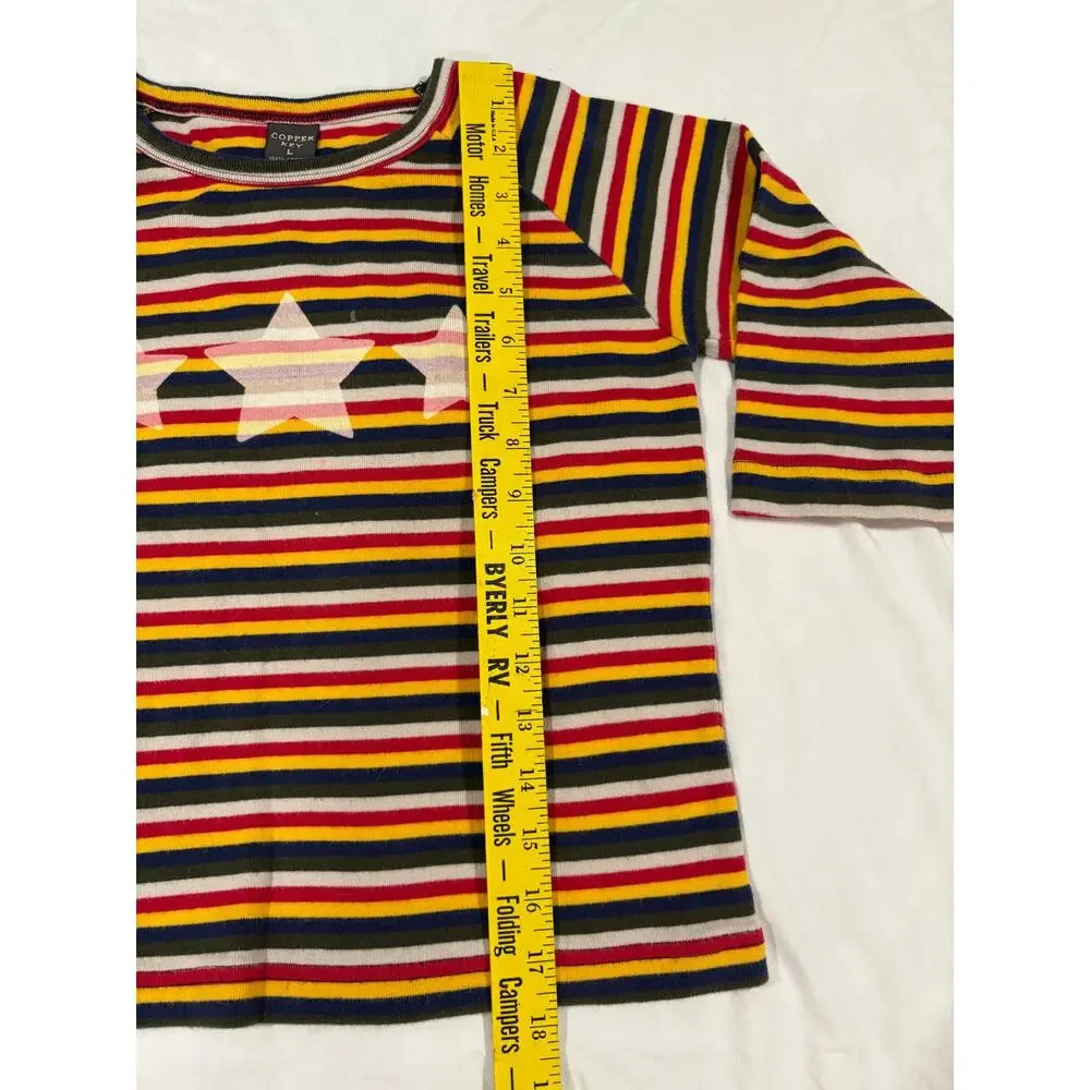 Vintage 90s Y2K Striped Stars 3/4 Sleeve Tee Shirts kids size Large